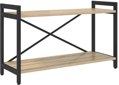 Fisinber Libreria in rovere Sonoma, 80 x 30 x 50 cm, scaffale in legno con telaio in metallo in stile industriale, scaffale a gradini per soggiorno, studio e home office