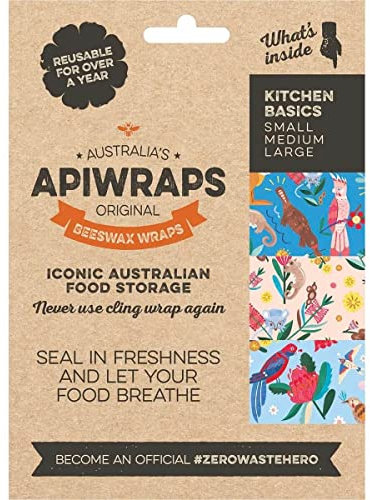 APIWRAP Basics Pack /3 different size S+M+L/Kookery / Reusable Beeswax Food Storage Wraps/Organic Product