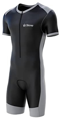 Sikma Mono de ciclismo acolchado de una pieza para hombre, traje de triatlón, camiseta de bicicleta de manga corta, negro/gris, XL