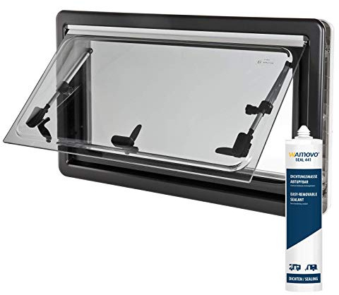 Ausstellfenster 70x40 cm mit Fliegengitter, Verdunkelungsrollo inkl. Dichtmittel Wohnwagenfenster Camper Seitenfenster (1)