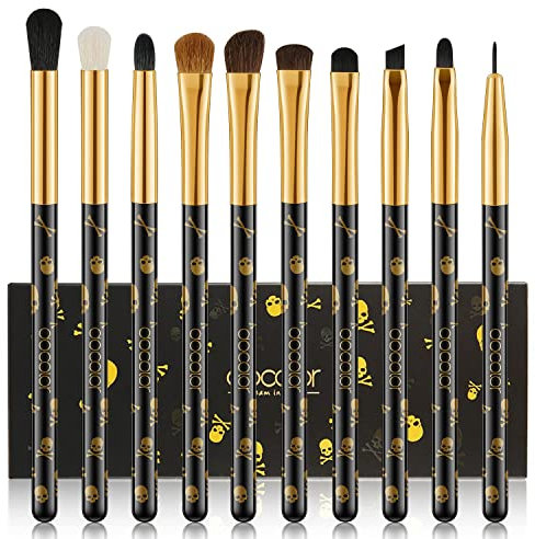 Docolor Gothic Lidschatten Pinselset 10 Stück Totenkopf-Druck Augen Make Up Pinsel Augenpinsel Set für Lidschatten Augenbraue Eyeliner Blending