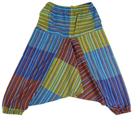 Simandra barn patchwork-byxa XS-XXL – färgglad I Haremshose med gummikjol av 100 % bomull I aladinbyxor med 2 fickor + komfort + rörelsefrihet
