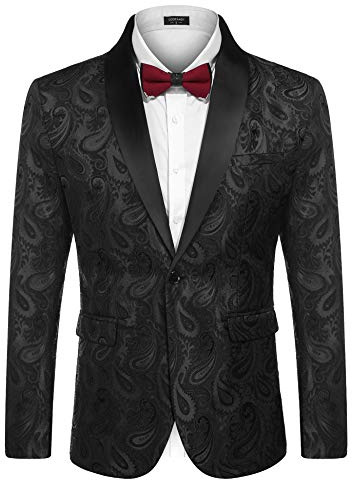 COOFANDY Mens Floral Tuxedo Jacket Paisley Suit Blazer Dinner Prom Jacket Halloween Tuxedo Black