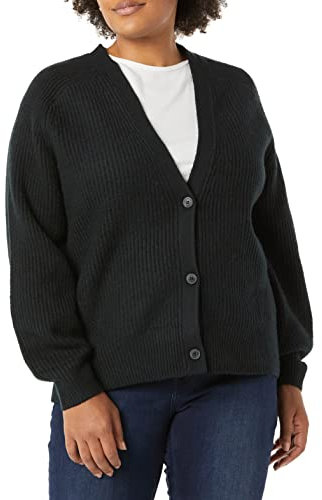 Amazon Essentials Damen Gerippte Soft-Touch-Blouson-Strickjacke, Schwarz, L