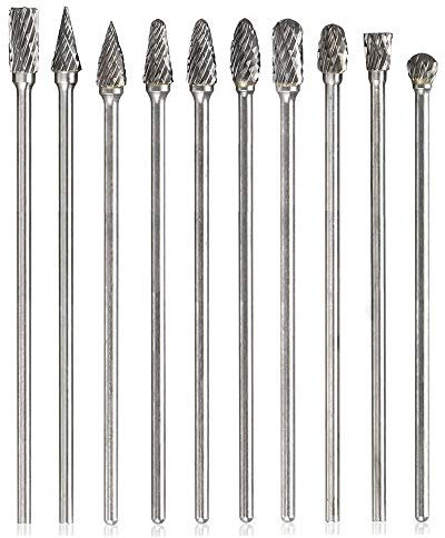 Mesee 10 Stück Rotary Burr Set, Wolframstahl Frässtifte, Raspel Set Hartmetall Frässtift Rotary Burr, Holzbearbeitung Schleifkopf Drehwerkzeug Wolframstahl Grinder für Schnitzen, Gravur, Bohren-100mm
