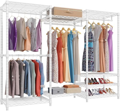 VIPEK V5 Portable Closet Wardrobe Heavy Duty Clothes Rack, Freestanding Clothing Racks with 4 Hang Rods & 8 Shelves, Adjustable Custom Closet Racks, 68.9 L x 15.7 W x 76.4 H, Max Load 800LBS, White