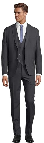Steffen Klein Herren Anzug - Dreiteiler - Slim Fit - Größe 52 - Business Anzug mit Weste - Elastischer Komfort - Anthrazit