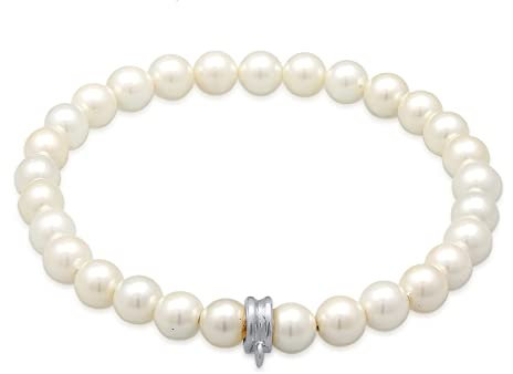 Damen Perlenarmband aus Süsswasserperlen (6 mm), Armband mit Charm-Träger aus 925 Sterling Silber, Charm-Armband Silber mit Perlen, Armschmuck für Frauen, Länge 16-19 cm