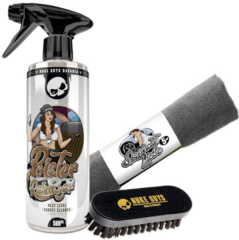 Nuke Guys Auto Polster & Leder Bundle Basis | Polsterreiniger 500ml + Mikrofasertuch Asphaltliebe 5er Pack 380GSM + Leder- und Textil Bürste | Auto Innenraum Set