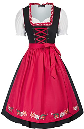 SCARLET DARKNESS Robe traditionnelle pour femme 3 pièces Robe dirndl jusqu'aux genoux pour femme pour l'Oktoberfest Robe 3 pièces, chemisier, tablier