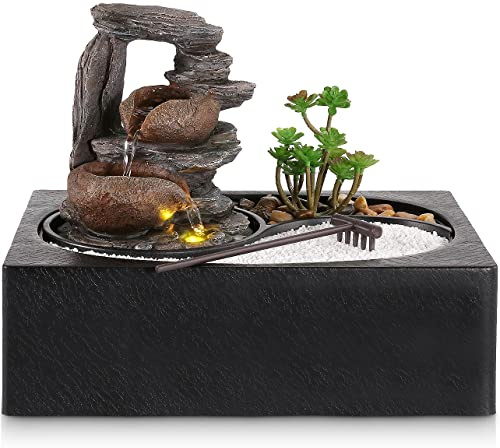 WICHEMI Water Fountains Indoor Waterfall Fountain Tabletop Fountain with LED Light Water Feature Indoor Zen Meditation Relaxation Desktop Fountains for Home and Office Indoor Spaces Decor