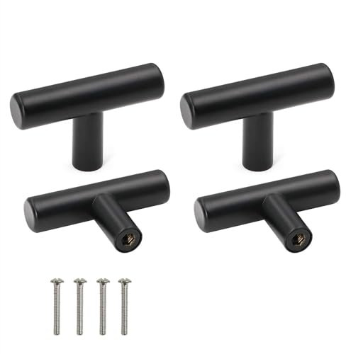 Tirador Armario Negro 4 Piezas Pomo de Armario T Tiradores para Cajones Acero Inoxidable Negro Pomos y Tiradores de Muebles con Tornillos para Cajones Armarios Zapateros Aparadores 50*32*10mm (4)