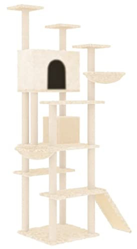 Coavain Kratzbaum mit Sisal-Kratzsäulen Creme 104x78x191 cm Holz&Plüsch Bequemer Plüsch Langlebig Tätigkeitsbereich für Haustiere Mit Ruheplattformen Katzenmöbel Vielfältige Verwendung