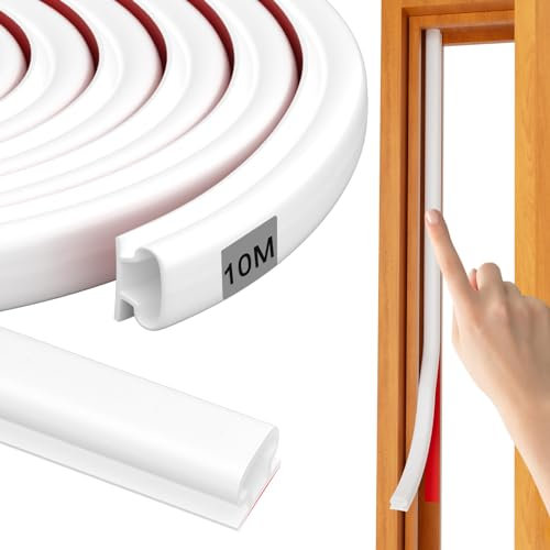 Symyda 10M White Rubber Weather Stripping Door Seal Strip,D-Shape Window Seal Strip Self-Adhesive Weather Stripping,Draught Excluder for Door Frame Insulation Soundproof,Suit for 2.5 to 6mm Gap