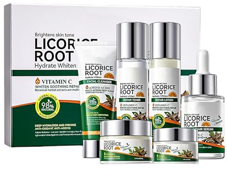 Skin Care Kit Viso, Kit Skincare Viso Completo con Detergente,Crema per Occhi,Tonico,Crema Viso e Siero per Sbiancamento Levigare la Pelle, Cofanetto Regalo Donna Idratante per Tutti i Tipi di Pelle