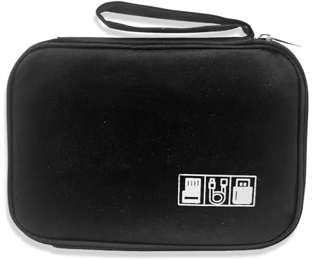 1 pièces Sac de Rangement Câble, Portable Organisateur d’Accessoires, Electronique Pochette, Pochette Câble, Pochette Câble de Voyage, Convient pour divers cordons de charge, USB, SD, chargeur (Noir)