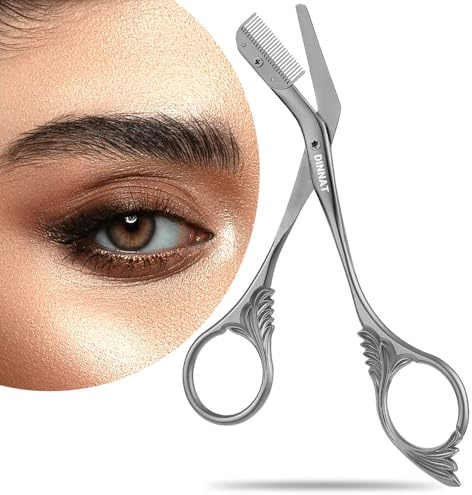 DINNAT Eyebrow Scissor With Comb, Eyebrow Trimmer for Women and Men, Professional Precision Eyebrow Trimmer, Stainless Steel Eyebrow Trimmer Scissors with Combs, A Must-have Makeup Tool (Dark Grey)