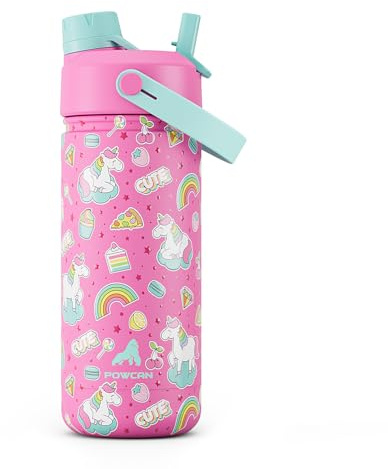 Bouteille d'eau pour enfants de 532 ml pour l'école : étanche, couvercle à bec verseur 2 en 1, sans BPA, facile à transporter, garde au froid 24 h, tasse isotherme en acier inoxydable pour sac à dos,