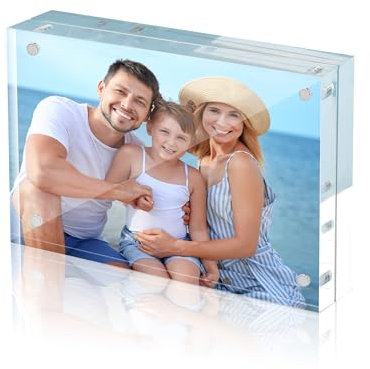 HOUSE DAY Acryl Bilderrahmen 10 x 15 cm, A6 Rahmenloser Bilderrahmen, Fotorahmen 4 x 6“, Magnet Schweberahmen, Klarer Doppelseitiger Glasbilderrahmen mit Mikrofasertuch,20mm Thicker, 1 Packung