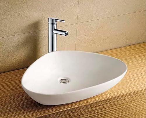 DocciaSì® - Lavabo da Appoggio in Ceramica Bianca Forma Triangolare 59x39x14 cm, Lavandino Bagno da Appoggio Moderno per Mobile o Piano d’Appoggio, Design Salvaspazio ed Elegante