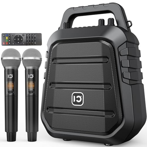 SHIDU 100W Powerful Voice Amplifier with 2 Wireless Microphones, Portable Speaker with Microphone, PA System with Sound Effects, Karaoke Machine Support BT/USB/TF Card/Aux/Guitar