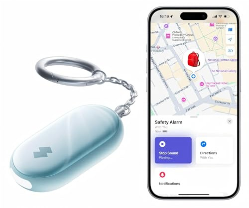 SwitchBot Persönlicher Taschenalarm für Frauen mit 130dB Sirene & Blitzlicht, IP65 Wasserdichter Selbstverteidigungs Schlüsselanhänger mit Ortung, Perfekt für Frauen, Kinder und ältere Menschen, Blau