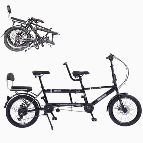 Wasd3Pods 20 Inch Folding Tandem Bikes,Adult Beach Cruiser Bikes,Wheel Tandem Bikes, 7 Speed ​​adjustable,Tandem Bikes Cruiser Bike,Black