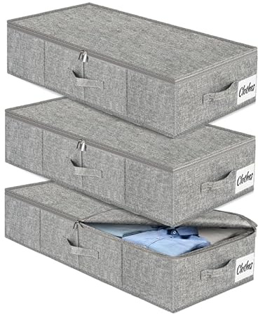 Förvaringslåda för undersäng med lock, 3 stycken vikbara undersängsbord, tvättbar klädförvaring och organisation, 3 handtag, dubbel dragkedja, förvaringslådor för kläder, filtar, 76 x 40 x 17 cm