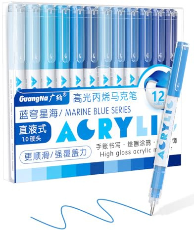 Guangna Bolígrafos de gel acrílico, 12 colores, bolígrafos de colores para diario, libros para colorear, caligrafía, tomar notas y manualidades, punta de bolígrafo roller (azul)
