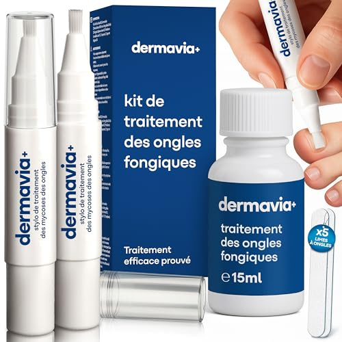 DERMAVIA+ Traitement contre les mycoses des ongles – 15 ML + 6 ML Stylos Torsion – Convient aux diabétiques – Traitement cliniquement prouvé – Facile à utiliser et résultats rapides