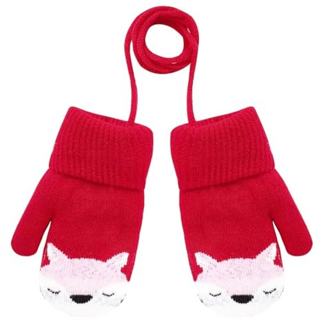 OIXYEY Guantes De Punto Para Niños, Bonito Diseño De Zorro, Manoplas Bebe,Guantes De Invierno Para Niños Con Diseños De Dibujos Animados,Guantes Cálidos Con Forro Polar Para Niñas Niños De 1 A 3 Años