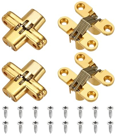 sourcing map 4 cerniere nascoste per ante di armadietti, 4,2 x 1,2 cm, cerniera a croce a 180 gradi, per porte invisibili, per scatole di legno, oro
