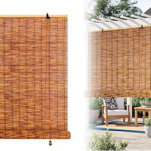 Tenda a rullo in bambù per esterni, 100 x 160 cm, protezione UV, stile retrò, per balcone, giardino, gazebo e finestre, con sollevatore regolabile per un facile utilizzo