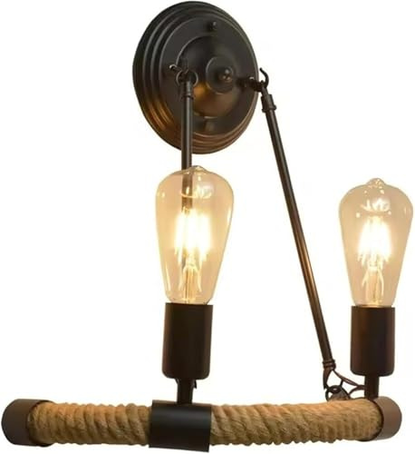 American Retro Loft Wall Lamp Restaurant Cafe Lighting Fixture Hemp Rope Wall Light for Bedroom Bedside Asile Stair Balcony Lamp(Neutral Light)