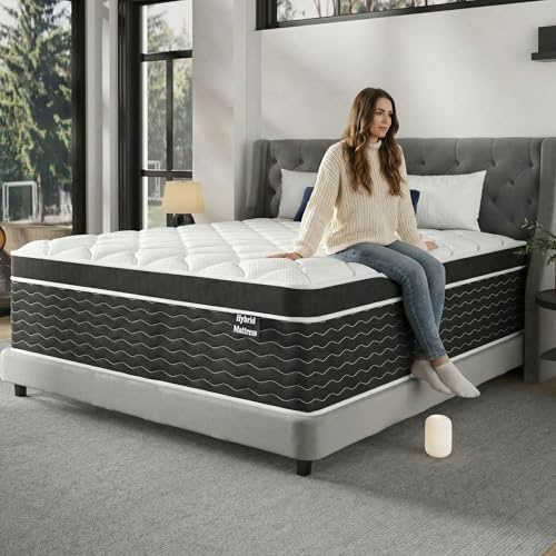 Ruoysun Luxury King Size Mattress 12 Inch, Hybrid King Mattress in a Box, 7-Zones& Extra Edge Support, Cooling Gel Memory Foam& Pocketed Spring, Motion Isolation, Pressure Relief, Medium Firm