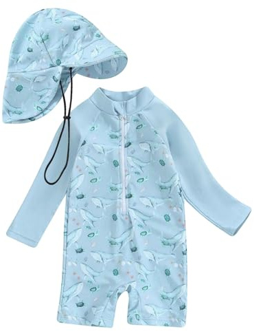 Costume da Bagno per Neonato, Anti-UV, Tuta da Nuoto a Maniche Lunghe e Cappello Bagno Set UPF 50+ Protettivo in Neoprene Solare Muta Surf Swimsuit Spiaggia Mare Piscina, Spiaggia