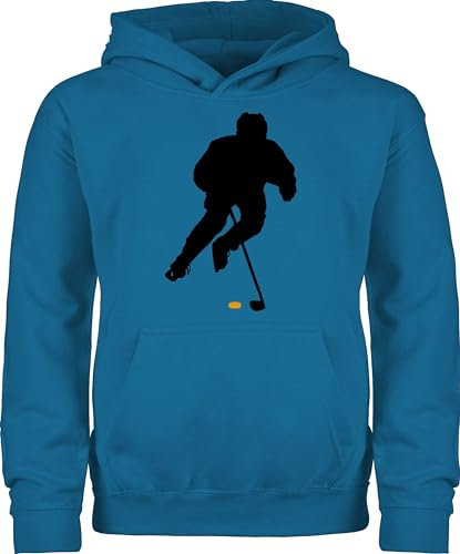 Kinder Hoodie Jungen Mädchen - Sport Kleidung - Eishockey Spieler - 140 (9/11 Jahre) - Himmelblau - hoody 25. geburtstag reitpullover pullover kinderpullover pulli pullis hoodies kinder-pullover