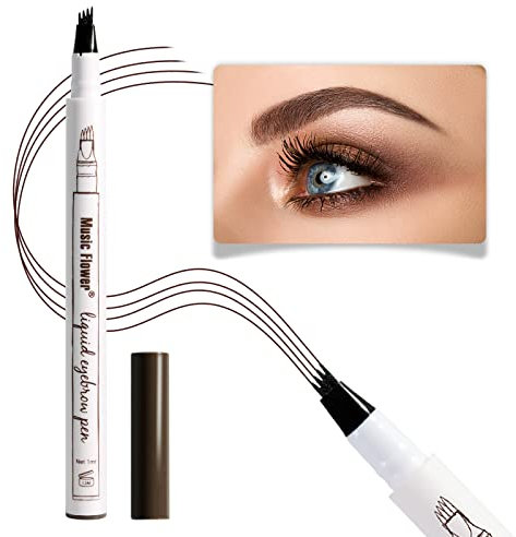 Music Flower Eyebrow Pencil, Chestnut Brow Pencil, Waterproof Brow Pen with 4 Micro-Fork Tip, Smudgeproof Fine Sketch Long Lasting Pen