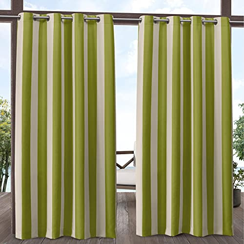Exclusive Home Canopy Stripe Indoor/Outdoor Grommet Top Curtain Panel, 54x84, Kiwi / Sand, Set of 2