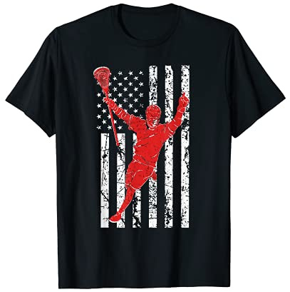 Lacrosse LAX American USA Flag Lacrosse Racket Helmet T-Shirt for Women Kids Men