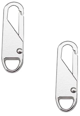 2 Pcs Tirettes de Réparation Fermeture Eclair, Onglets Zip de Rechange, Détachable Zipper Fixateur Tête, Metal Zipper Pull Replacement, pour Backpack, Manteau, Jeans(Argenté,37x10x3.7mm)