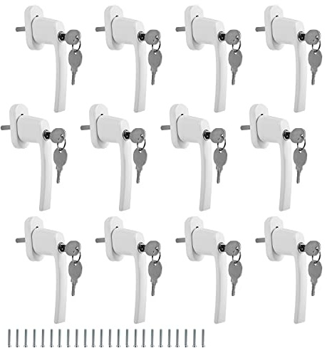 Yakimz Fenstergriff abschließbar, 12 Stück abschließbare fenstergriffe Kindersicherung mit Druckzylinder und Schloss in Stiftlänge 35mm, weiß