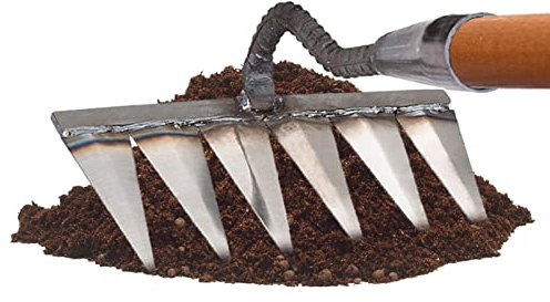 Mineatig Scarification | Jardin en Métal pour Le Jardinage | Râteau À Dents Lourdes en Métal,Déchaumage Désherbage avec Dents en Acier Au Carbone, 4/5/6/7 Dents Râteau