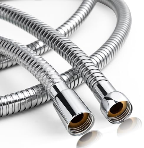 OFFO Hochdurchfluss Duschschlauch 2m, mit Verdrehschutz, Groß Brauseschlauch 11mm Bohrung Hochdruck Duschschlauch Edelstahl Ersatz Brauseschlauch, Universell Auslaufsicher & Knickschutz, Chrom