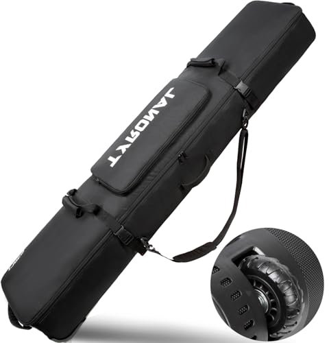 TYRONAL Snowboardtasche mit Rollen, strapazierfähiges 600D-Polyester-Oxford, verschleißfest, gepolsterte Snowboardtasche für einzelne Snowboard- und Snowboardstiefel., Schwarz, 170 cm