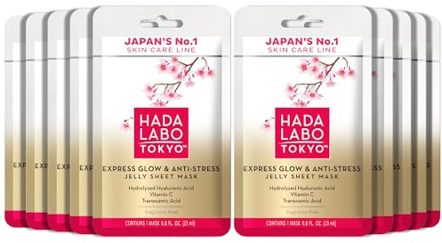 Hada Labo Tokyo - Premium Facial Sheet Masks with Super Hyaluronic Acid, For All Skin Types, (Pack of 10)