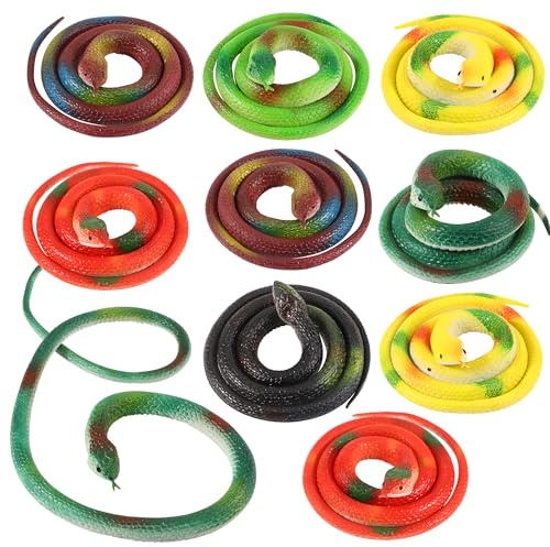 JSMTKJ Rubber Snake, 10 Pièces Serpents Réalistes en Caoutchouc, Jouets de Serpent pour éloigner Les Oiseaux/Chats pour Accessoires de Jardin, farces, décoration d'halloween
