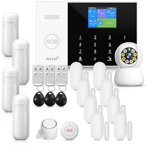 PGST Sistema de Alarma Inteligente WiFi/gsm, Controlable con Aplicación Móvil,hasta 99 detectores, Aviso de Voz, Seguridad para el Hogar/La Oficina,Compatible con Alexa y Google Assistant
