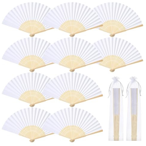 GWHOLE Eventail Blanc de Mariage 12 pcs Eventail en Papier Eventail Chinois Japonais Éventail en Résine pour Mariage Cadeaux Invités Mariage Décoration DIY