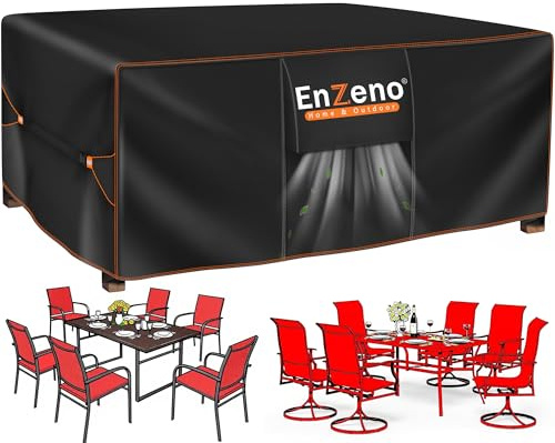 Enzeno Funda Mesa Exterior Impermeable,Funda Muebles Exterior Impermeable 160x100x74cm,Funda Conjunto Jardin Exterior Aplicable a Mesa y Sillas,Anti Viento, Anti UV